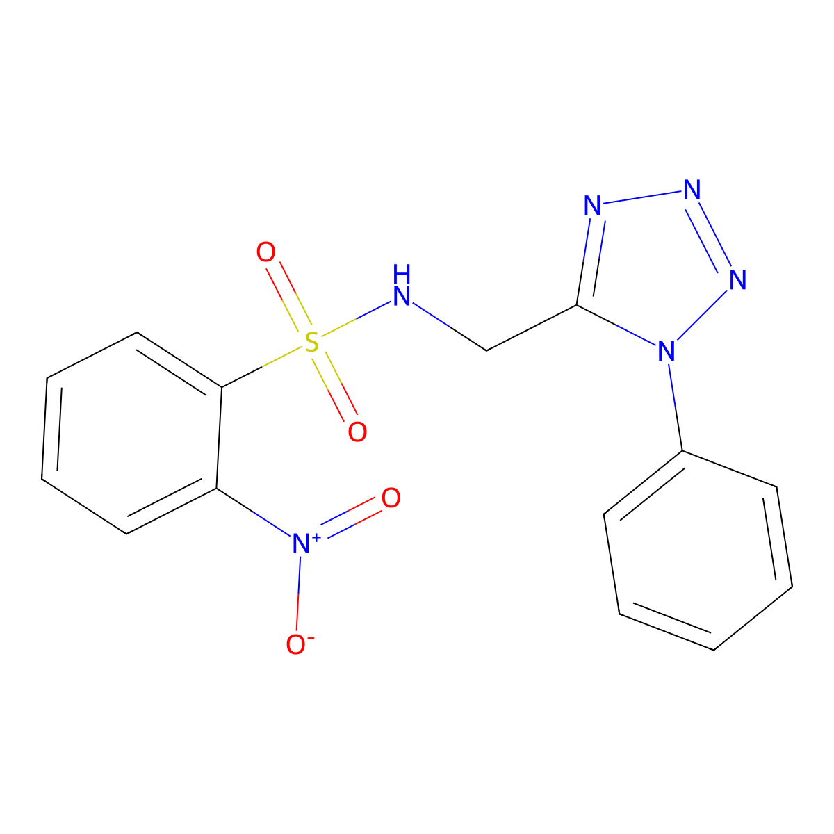 2-nitro-N-((1-phenyl-1H-tetrazol-5-yl)methyl)benzenesulfonamide molecular structure, CAS 1005306-75-1