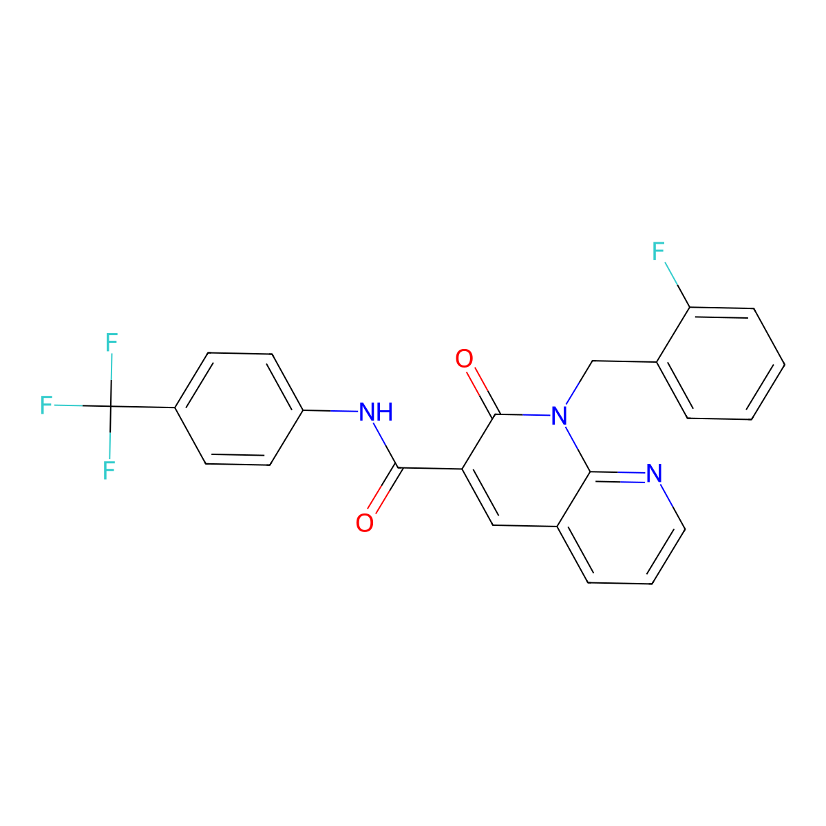 1-(2-fluorobenzyl)-2-oxo-N-(4-(trifluoromethyl)phenyl)-1,2-dihydro-1,8-naphthyridine-3-carboxamide molecular structure, CAS 1005306-77-3