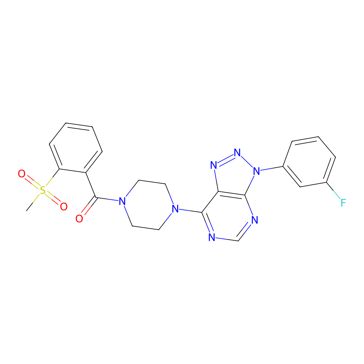 (4-(3-(3-fluorophenyl)-3H-[1,2,3]triazolo[4,5-d]pyrimidin-7-yl)piperazin-1-yl)(2-(methylsulfonyl)phenyl)methanone molecular structure, CAS 1005306-85-3