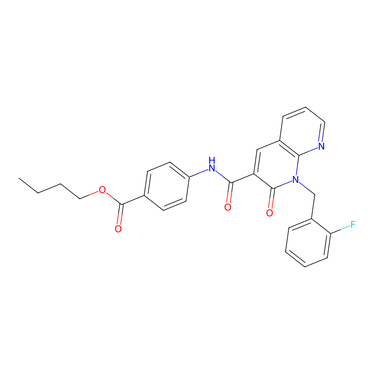 Butyl 4-(1-(2-fluorobenzyl)-2-oxo-1,2-dihydro-1,8-naphthyridine-3-carboxamido)benzoate molecular structure, CAS 1005306-95-5