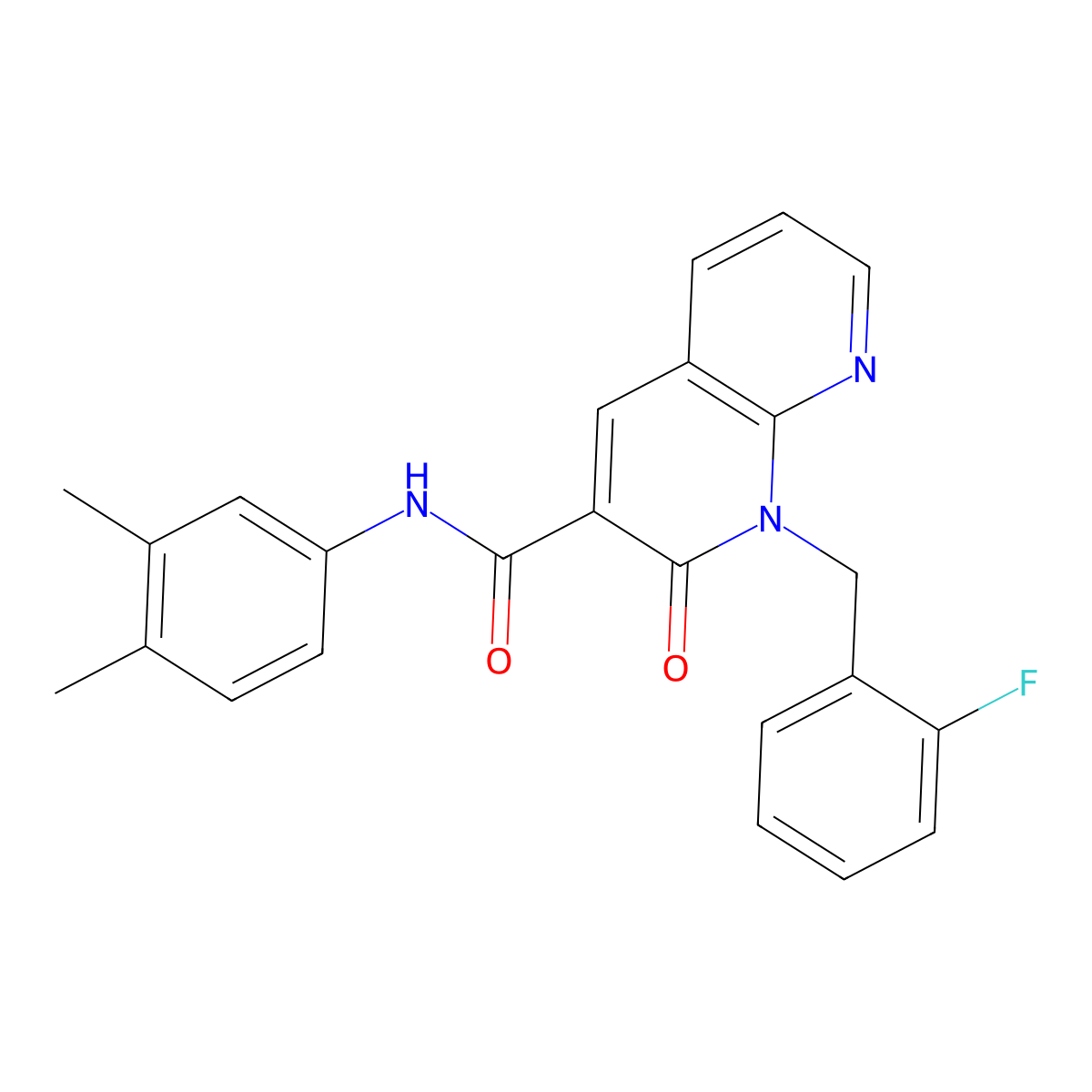 N-(3,4-dimethylphenyl)-1-(2-fluorobenzyl)-2-oxo-1,2-dihydro-1,8-naphthyridine-3-carboxamide molecular structure, CAS 1005307-07-2