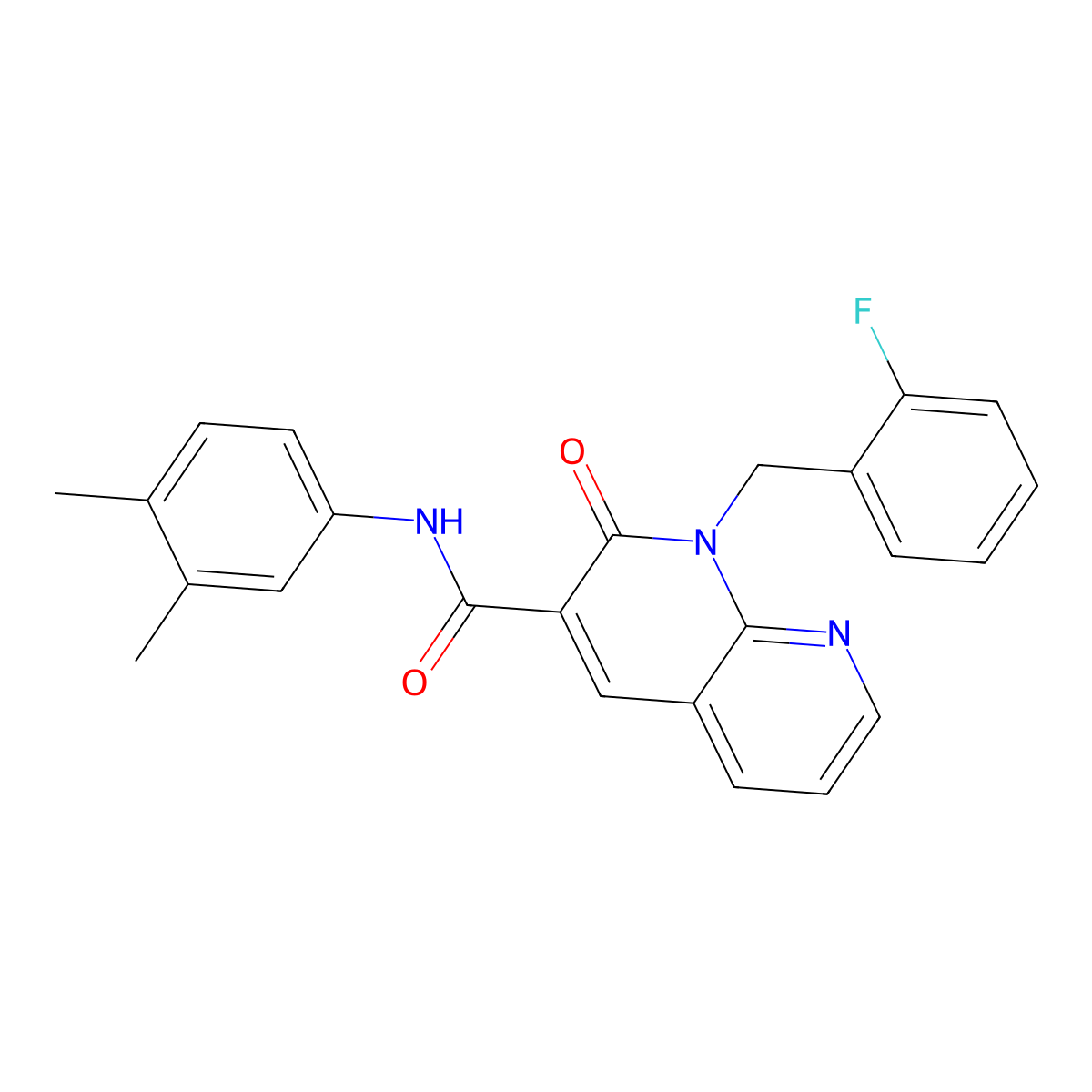 N-(3,4-dimethylphenyl)-1-(2-fluorobenzyl)-2-oxo-1,2-dihydro-1,8-naphthyridine-3-carboxamide molecular structure, CAS 1005307-07-2