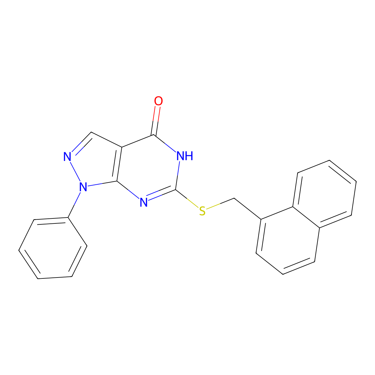 6-((naphthalen-1-ylmethyl)thio)-1-phenyl-1H-pyrazolo[3,4-d]pyrimidin-4(5H)-one molecular structure, CAS 1005307-08-3