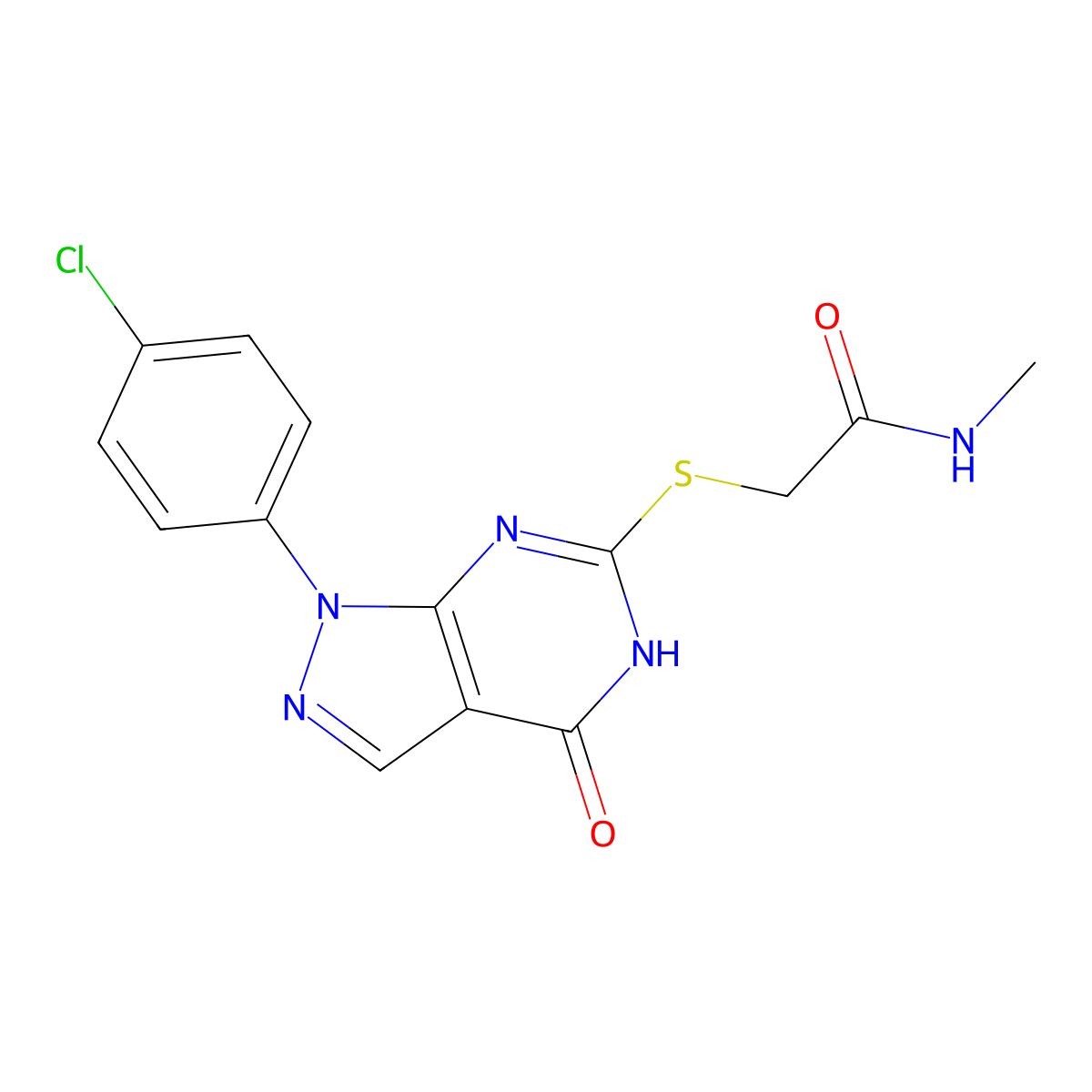 2-((1-(4-chlorophenyl)-4-oxo-4,5-dihydro-1H-pyrazolo[3,4-d]pyrimidin-6-yl)thio)-N-methylacetamide molecular structure, CAS 1005307-17-4
