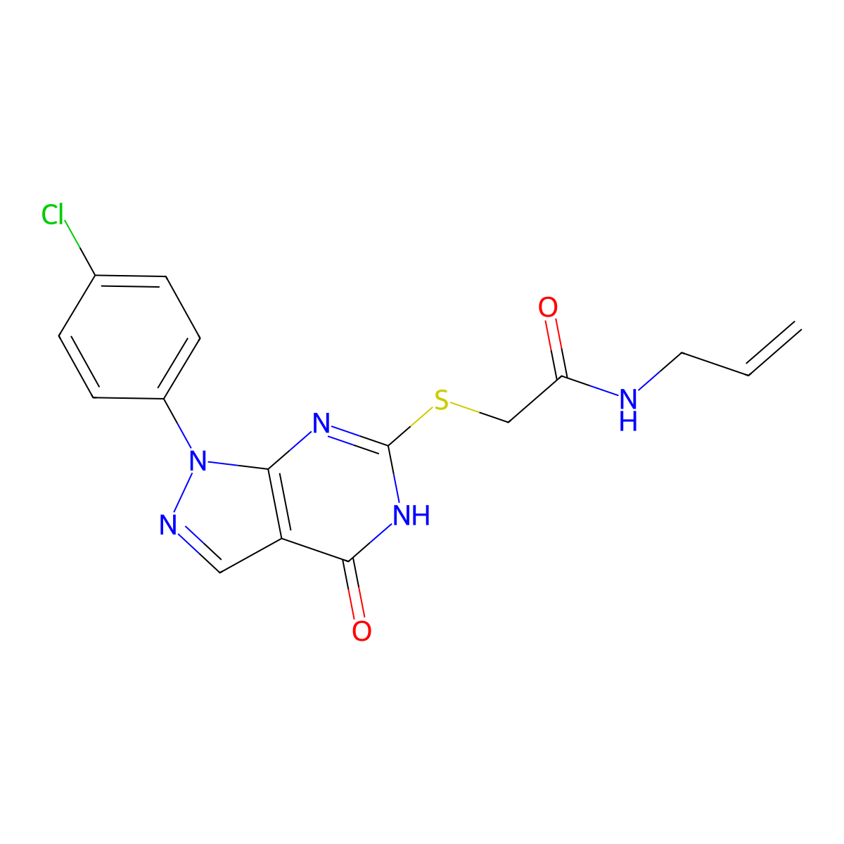 N-allyl-2-((1-(4-chlorophenyl)-4-oxo-4,5-dihydro-1H-pyrazolo[3,4-d]pyrimidin-6-yl)thio)acetamide molecular structure, CAS 1005307-20-9