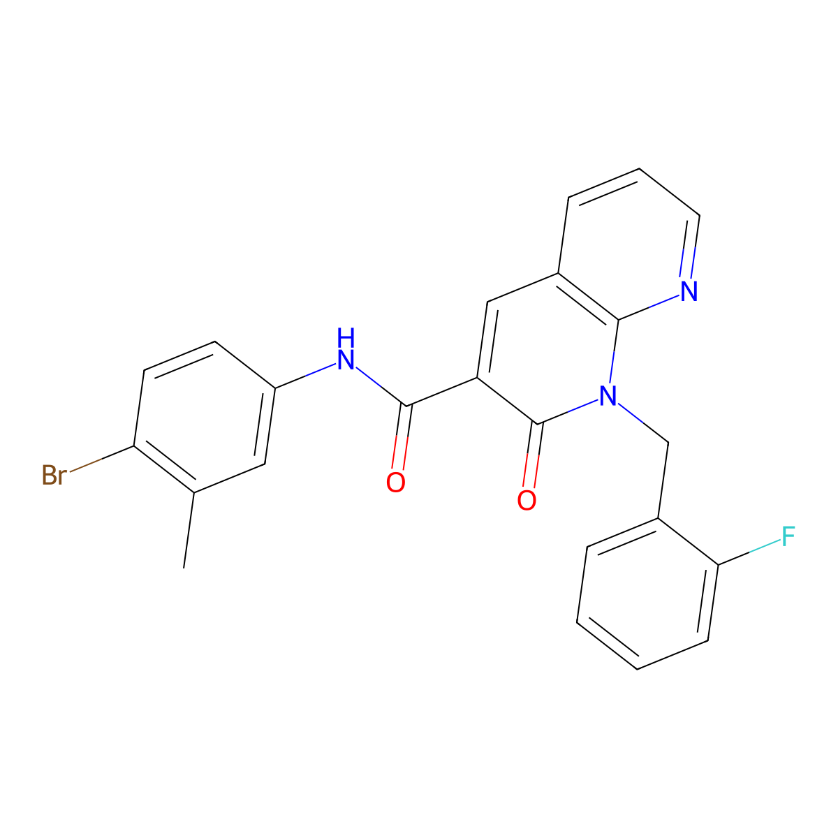N-(4-bromo-3-methylphenyl)-1-(2-fluorobenzyl)-2-oxo-1,2-dihydro-1,8-naphthyridine-3-carboxamide molecular structure, CAS 1005307-22-1