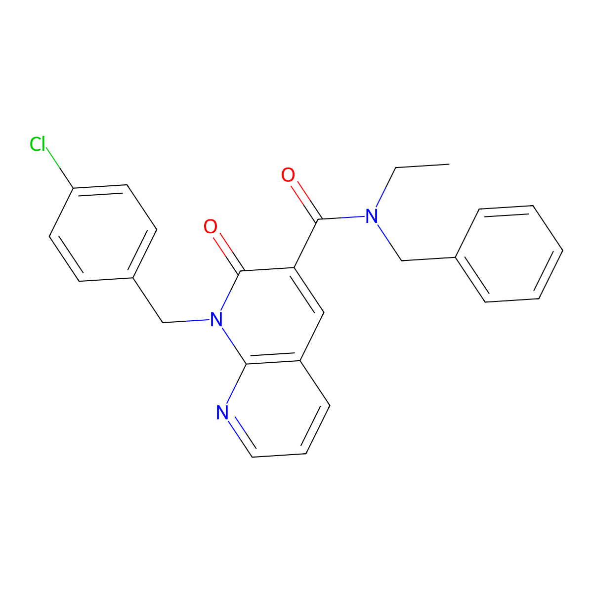 N-benzyl-1-(4-chlorobenzyl)-N-ethyl-2-oxo-1,2-dihydro-1,8-naphthyridine-3-carboxamide molecular structure, CAS 1005307-37-8