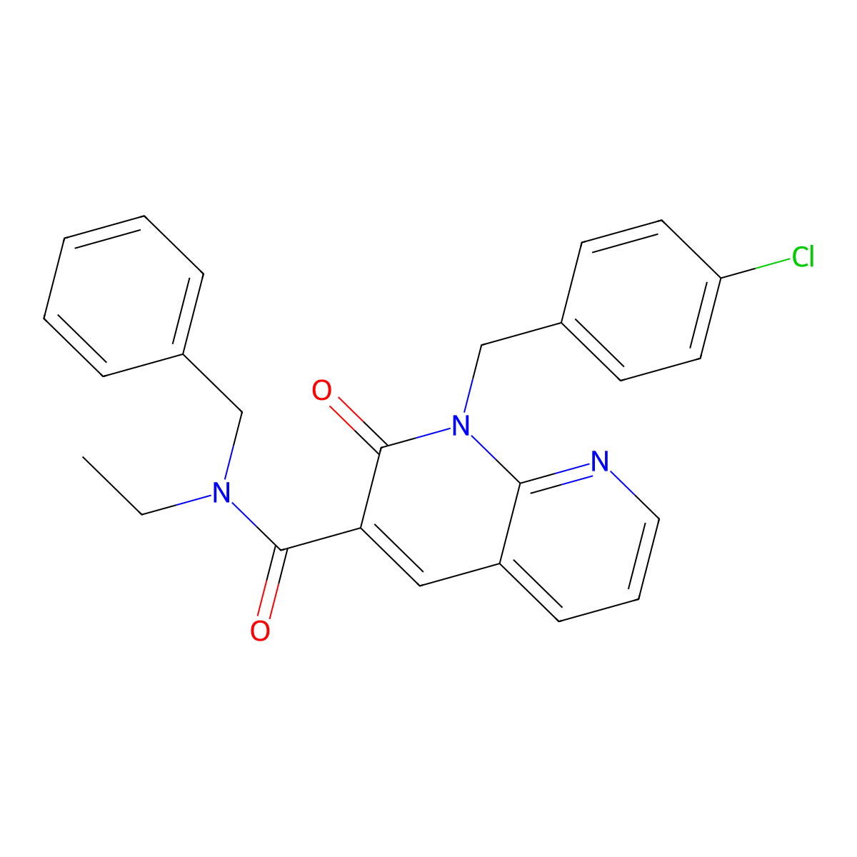 N-benzyl-1-(4-chlorobenzyl)-N-ethyl-2-oxo-1,2-dihydro-1,8-naphthyridine-3-carboxamide molecular structure, CAS 1005307-37-8