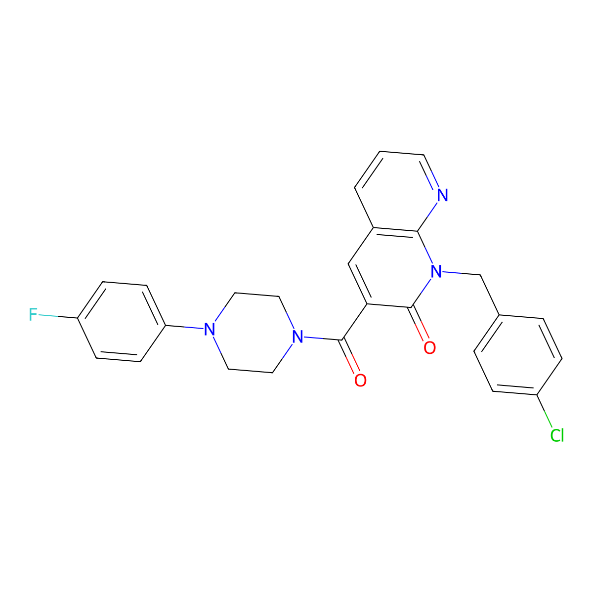 1-(4-chlorobenzyl)-3-(4-(4-fluorophenyl)piperazine-1-carbonyl)-1,8-naphthyridin-2(1H)-one molecular structure, CAS 1005307-43-6