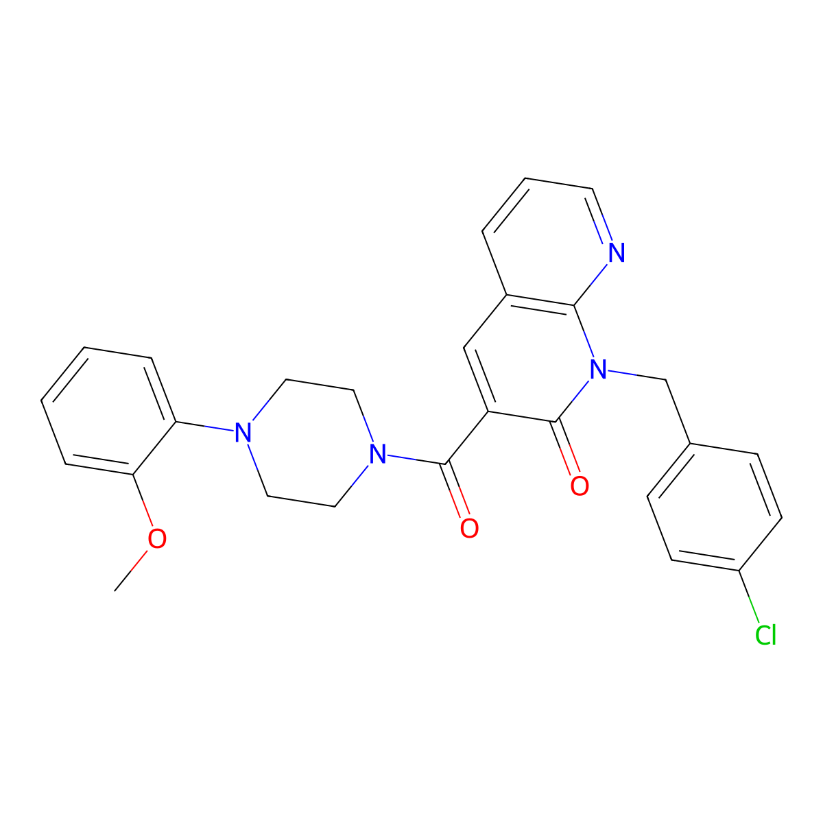1-(4-chlorobenzyl)-3-(4-(2-methoxyphenyl)piperazine-1-carbonyl)-1,8-naphthyridin-2(1H)-one molecular structure, CAS 1005307-46-9