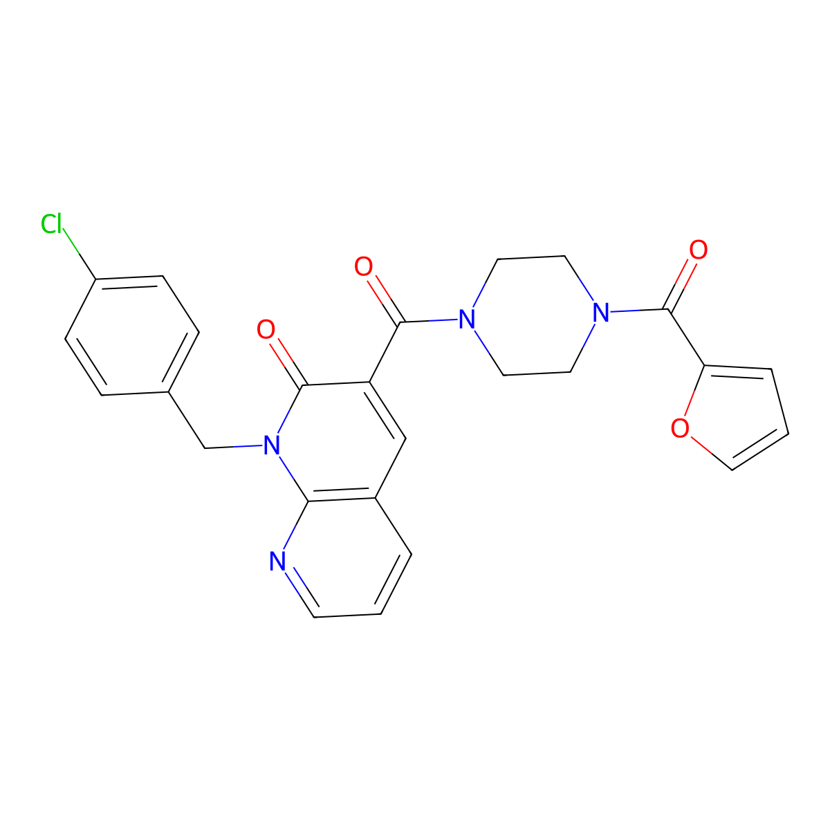 1-(4-chlorobenzyl)-3-(4-(furan-2-carbonyl)piperazine-1-carbonyl)-1,8-naphthyridin-2(1H)-one molecular structure, CAS 1005307-50-5