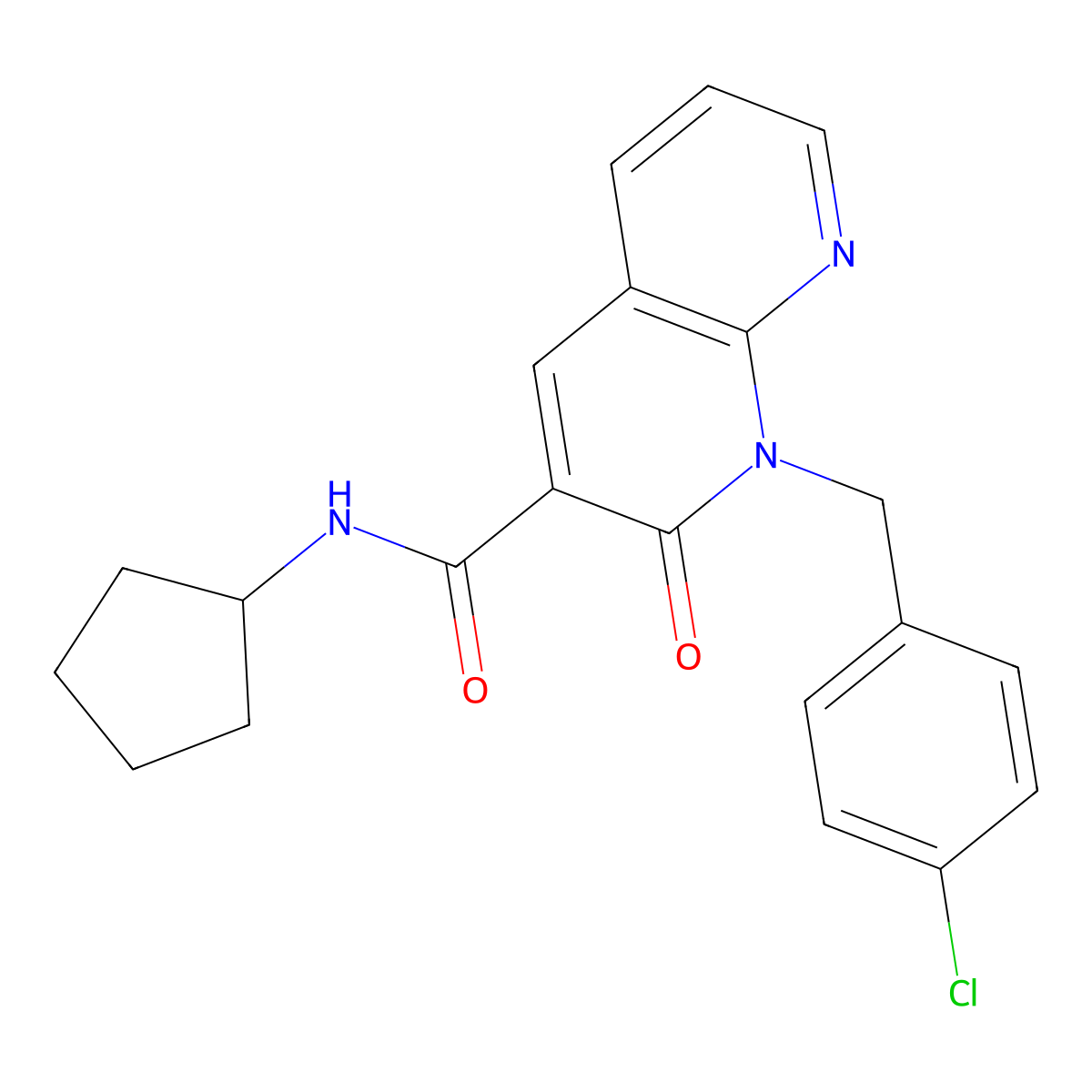 1-(4-chlorobenzyl)-N-cyclopentyl-2-oxo-1,2-dihydro-1,8-naphthyridine-3-carboxamide molecular structure, CAS 1005307-53-8
