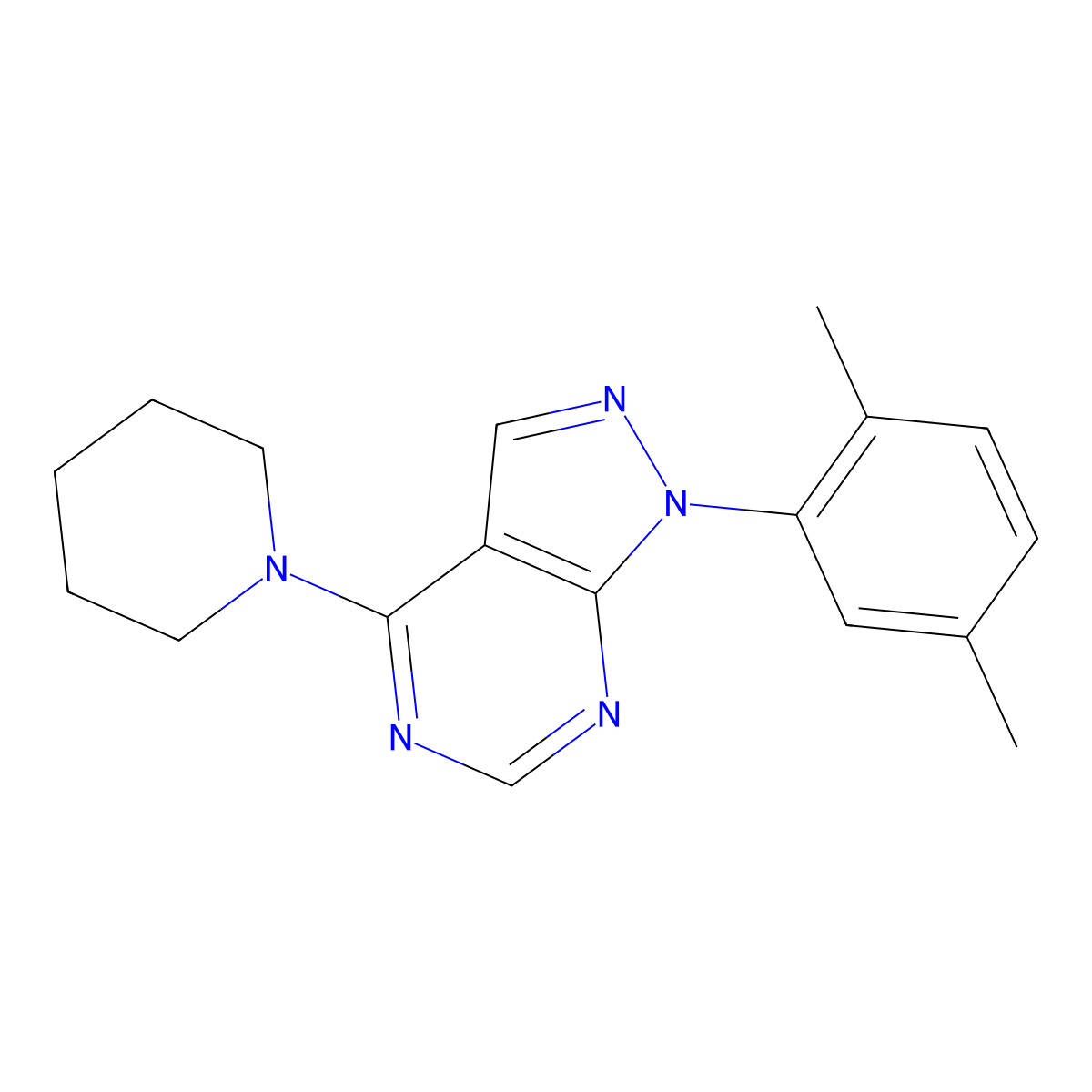 1-(2,5-dimethylphenyl)-4-(piperidin-1-yl)-1H-pyrazolo[3,4-d]pyrimidine molecular structure, CAS 1005308-06-4