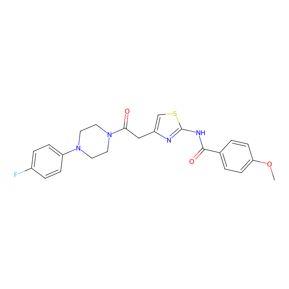 N-(4-{2-[4-(4-fluorophenyl)piperazin-1-yl]-2-oxoethyl}-1,3-thiazol-2-yl)-4-methoxybenzamide molecular structure, CAS 1005308-08-6