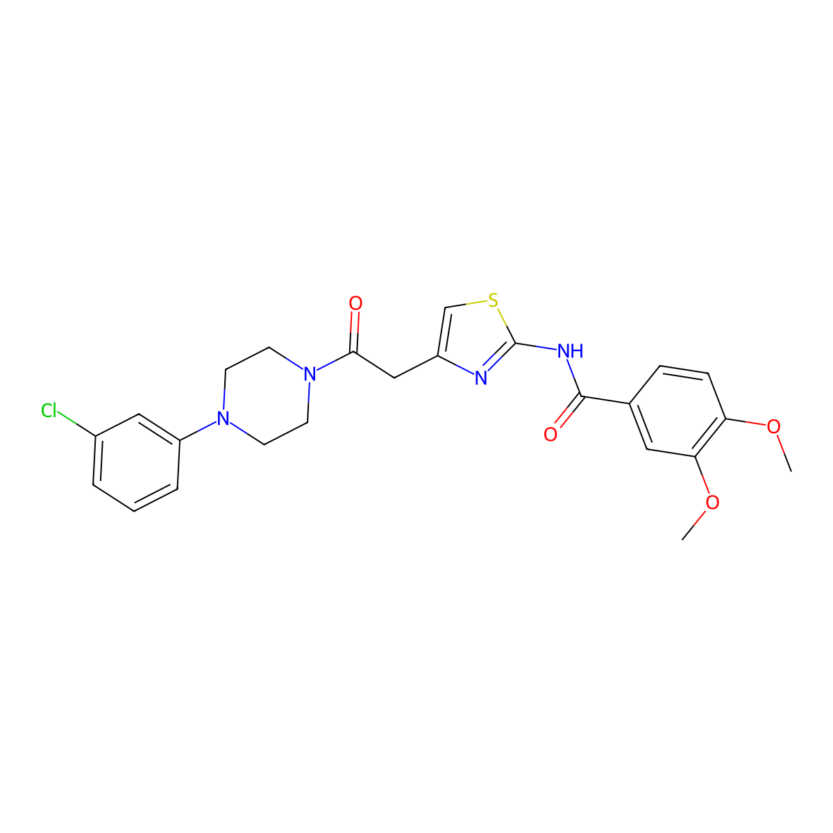 N-(4-{2-[4-(3-chlorophenyl)piperazin-1-yl]-2-oxoethyl}-1,3-thiazol-2-yl)-3,4-dimethoxybenzamide molecular structure, CAS 1005308-12-2
