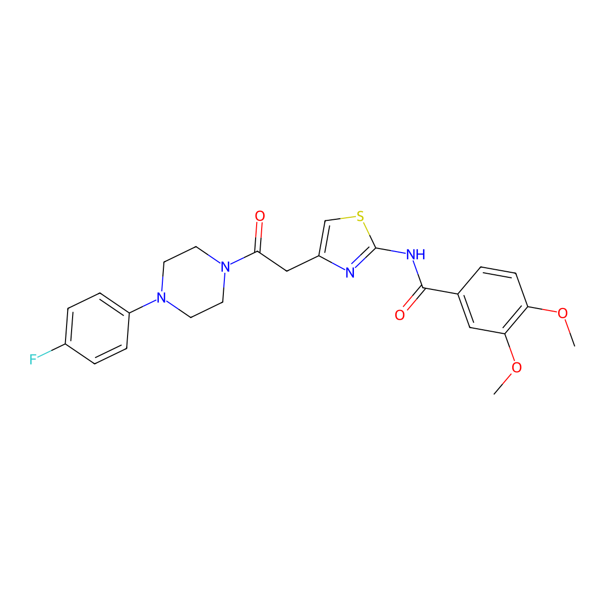 N-(4-{2-[4-(4-fluorophenyl)piperazin-1-yl]-2-oxoethyl}-1,3-thiazol-2-yl)-3,4-dimethoxybenzamide molecular structure, CAS 1005308-13-3