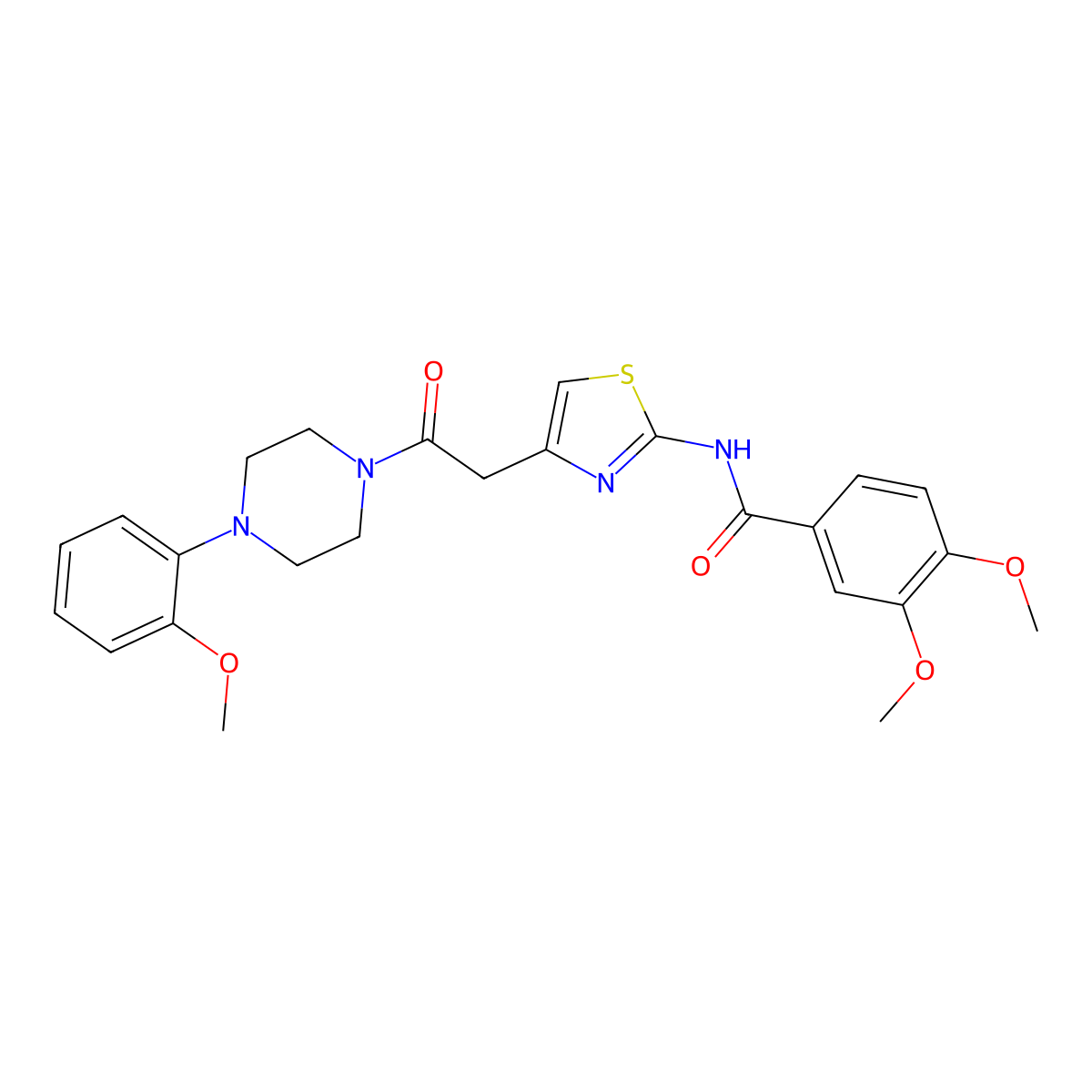 3,4-dimethoxy-N-(4-(2-(4-(2-methoxyphenyl)piperazin-1-yl)-2-oxoethyl)thiazol-2-yl)benzamide molecular structure, CAS 1005308-14-4