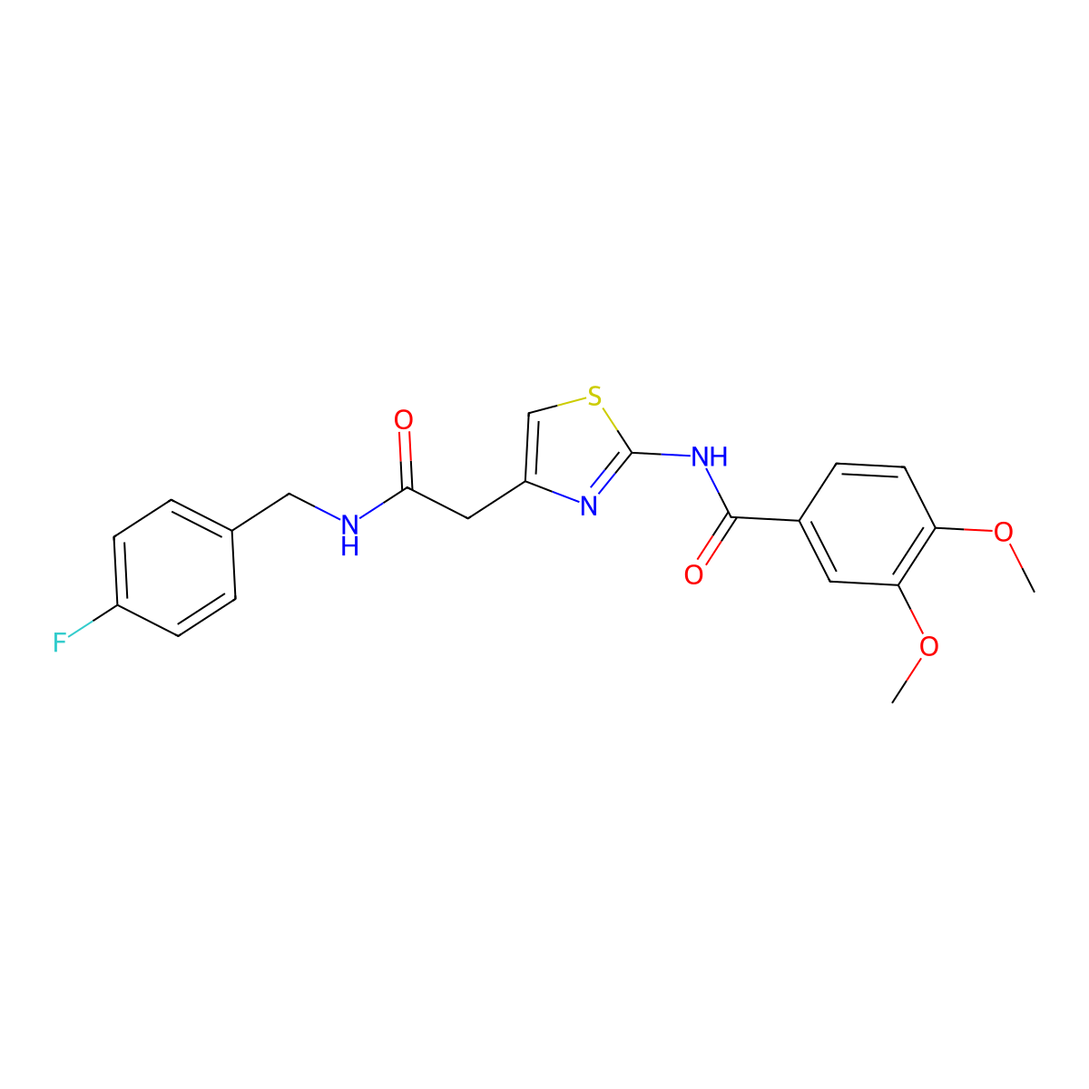 N-(4-(2-((4-fluorobenzyl)amino)-2-oxoethyl)thiazol-2-yl)-3,4-dimethoxybenzamide molecular structure, CAS 1005308-17-7
