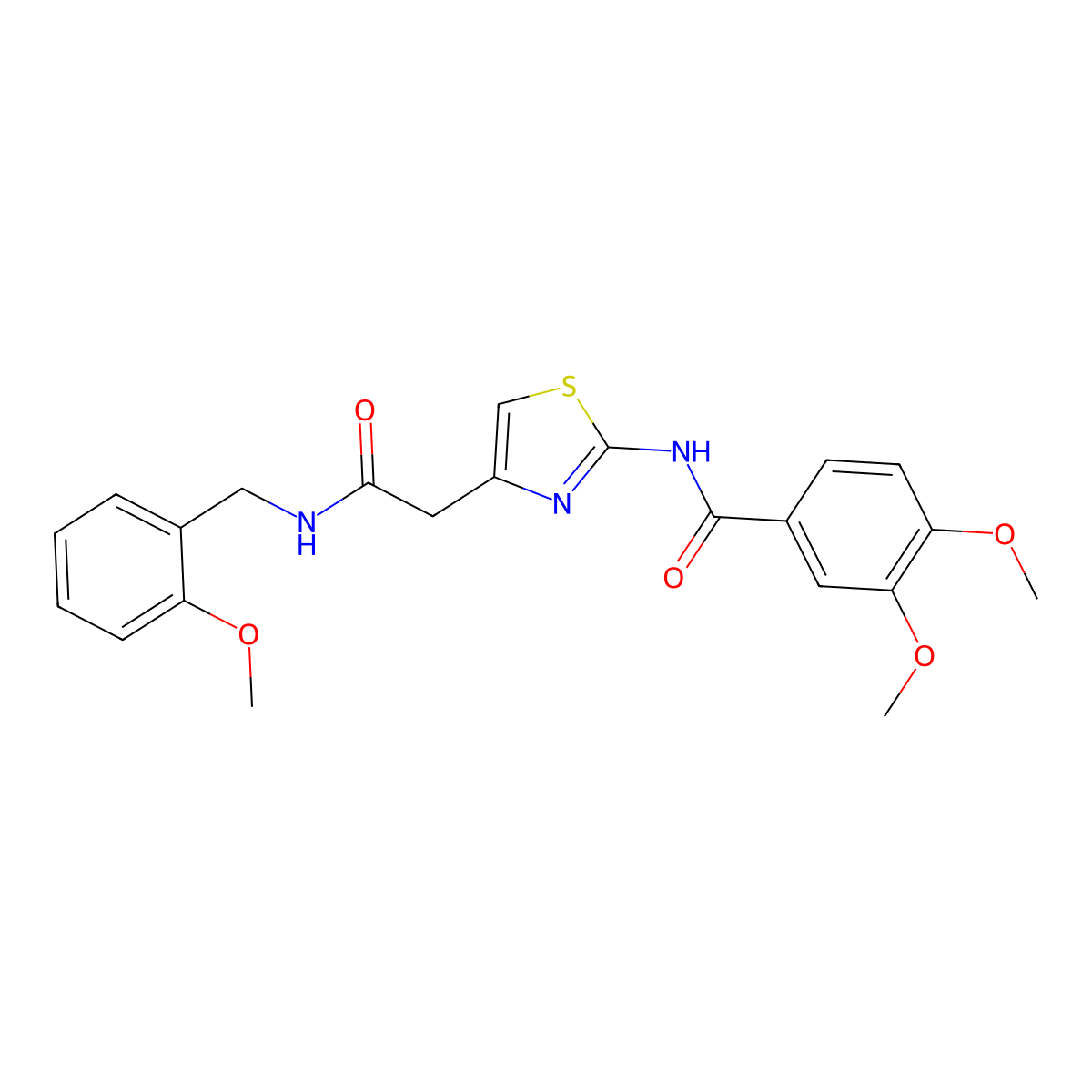 3,4-dimethoxy-N-(4-(2-((2-methoxybenzyl)amino)-2-oxoethyl)thiazol-2-yl)benzamide molecular structure, CAS 1005308-18-8