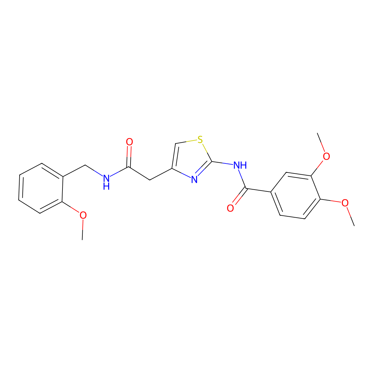 3,4-dimethoxy-N-(4-(2-((2-methoxybenzyl)amino)-2-oxoethyl)thiazol-2-yl)benzamide molecular structure, CAS 1005308-18-8