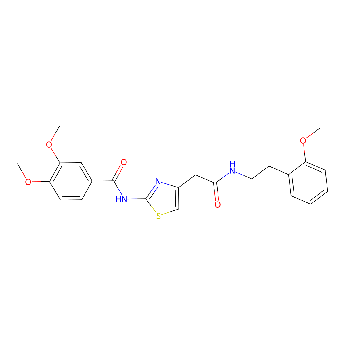 3,4-dimethoxy-N-(4-(2-((2-methoxyphenethyl)amino)-2-oxoethyl)thiazol-2-yl)benzamide molecular structure, CAS 1005308-20-2