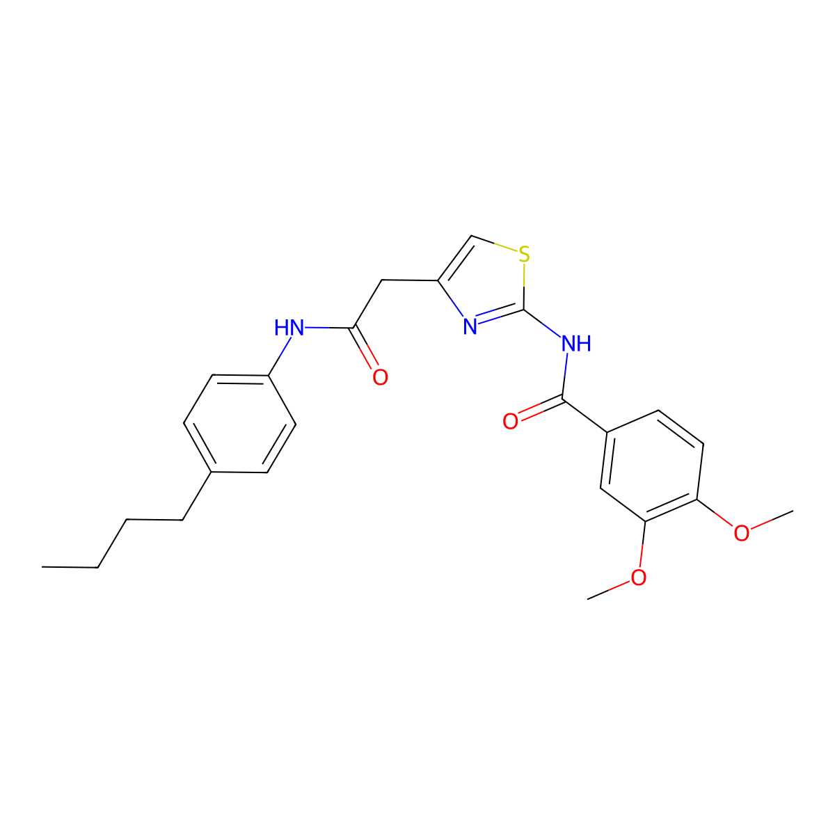 N-(4-(2-((4-butylphenyl)amino)-2-oxoethyl)thiazol-2-yl)-3,4-dimethoxybenzamide molecular structure, CAS 1005308-24-6