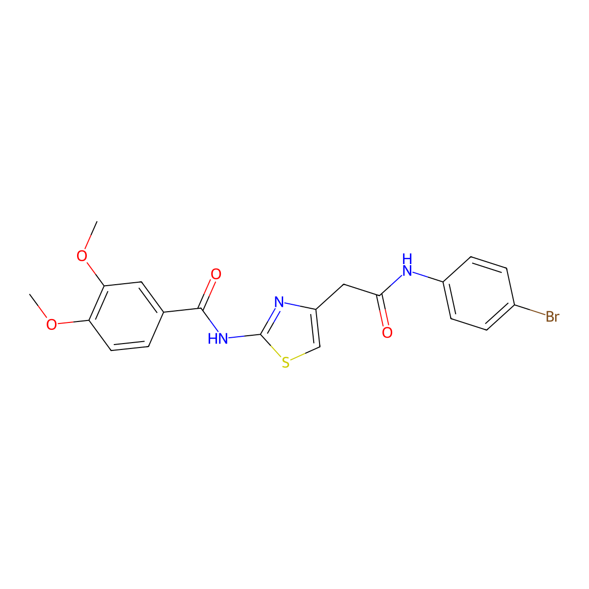 N-(4-(2-((4-bromophenyl)amino)-2-oxoethyl)thiazol-2-yl)-3,4-dimethoxybenzamide molecular structure, CAS 1005308-26-8