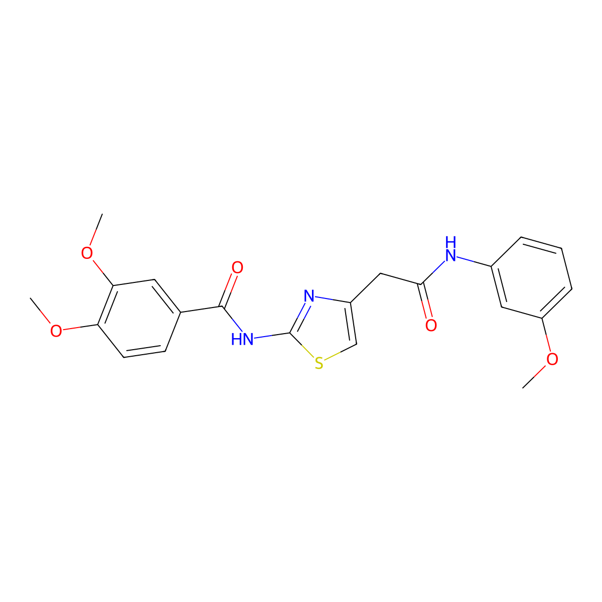3,4-dimethoxy-N-(4-(2-((3-methoxyphenyl)amino)-2-oxoethyl)thiazol-2-yl)benzamide molecular structure, CAS 1005308-28-0