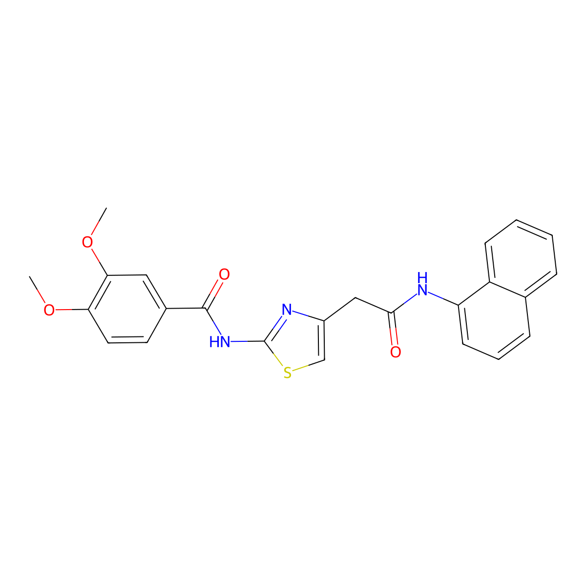 3,4-dimethoxy-N-(4-(2-(naphthalen-1-ylamino)-2-oxoethyl)thiazol-2-yl)benzamide molecular structure, CAS 1005308-30-4