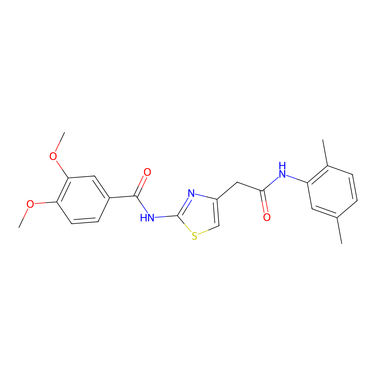 N-(4-(2-((2,5-dimethylphenyl)amino)-2-oxoethyl)thiazol-2-yl)-3,4-dimethoxybenzamide molecular structure, CAS 1005308-33-7
