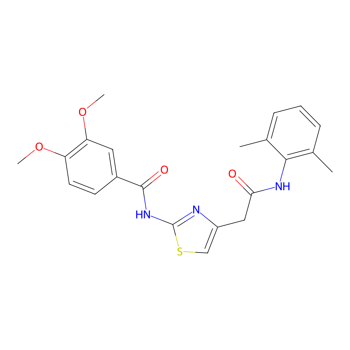 N-(4-(2-((2,6-dimethylphenyl)amino)-2-oxoethyl)thiazol-2-yl)-3,4-dimethoxybenzamide molecular structure, CAS 1005308-34-8