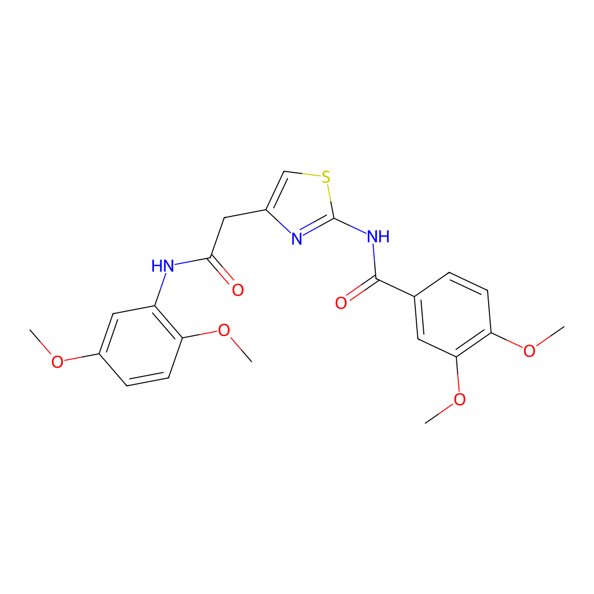 N-(4-(2-((2,5-dimethoxyphenyl)amino)-2-oxoethyl)thiazol-2-yl)-3,4-dimethoxybenzamide molecular structure, CAS 1005308-36-0