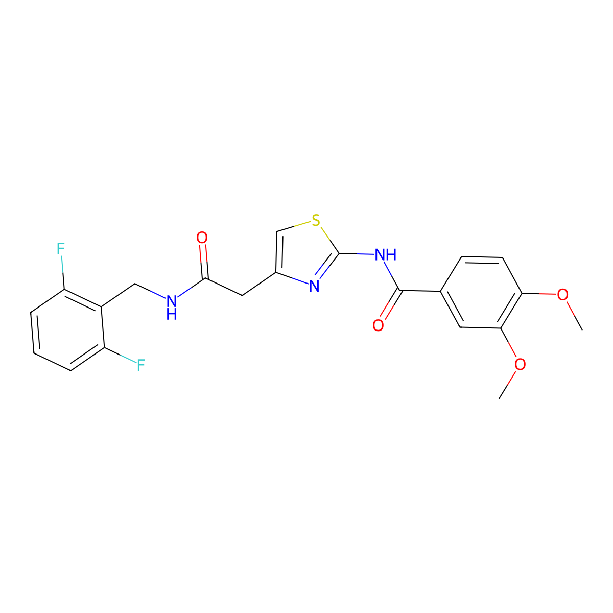 N-(4-(2-((2,6-difluorobenzyl)amino)-2-oxoethyl)thiazol-2-yl)-3,4-dimethoxybenzamide molecular structure, CAS 1005308-39-3