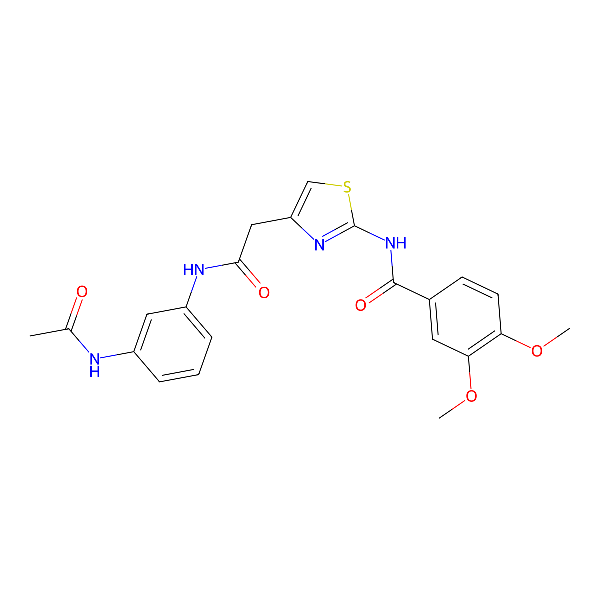 N-(4-(2-((3-acetamidophenyl)amino)-2-oxoethyl)thiazol-2-yl)-3,4-dimethoxybenzamide molecular structure, CAS 1005308-41-7