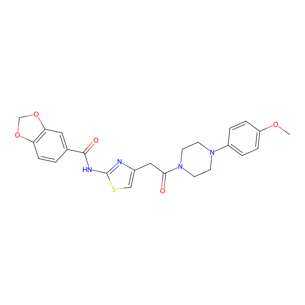 N-(4-(2-(4-(4-methoxyphenyl)piperazin-1-yl)-2-oxoethyl)thiazol-2-yl)benzo[d][1,3]dioxole-5-carboxamide molecular structure, CAS 1005308-45-1
