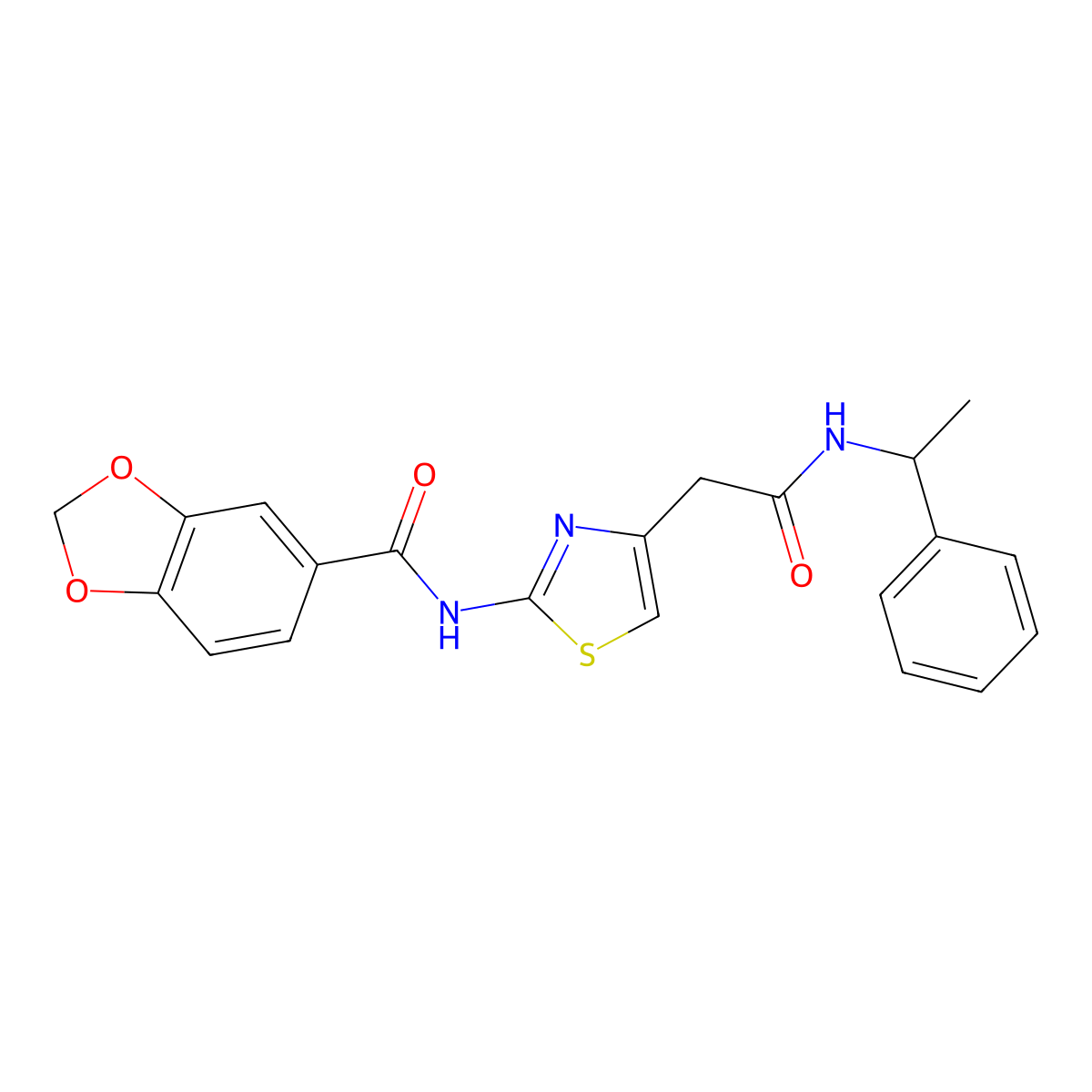 N-(4-(2-oxo-2-((1-phenylethyl)amino)ethyl)thiazol-2-yl)benzo[d][1,3]dioxole-5-carboxamide molecular structure, CAS 1005308-49-5
