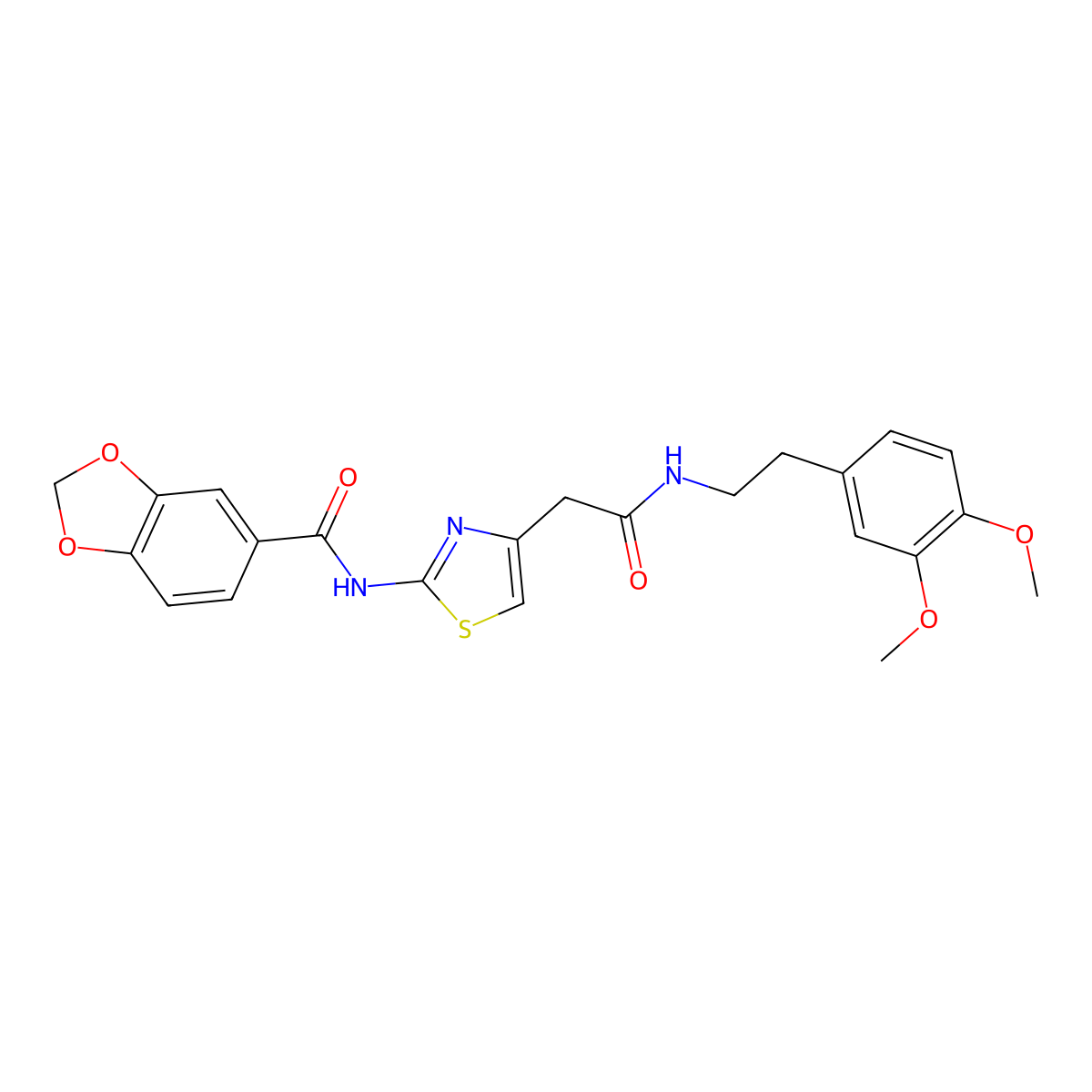N-(4-(2-((3,4-dimethoxyphenethyl)amino)-2-oxoethyl)thiazol-2-yl)benzo[d][1,3]dioxole-5-carboxamide molecular structure, CAS 1005308-50-8