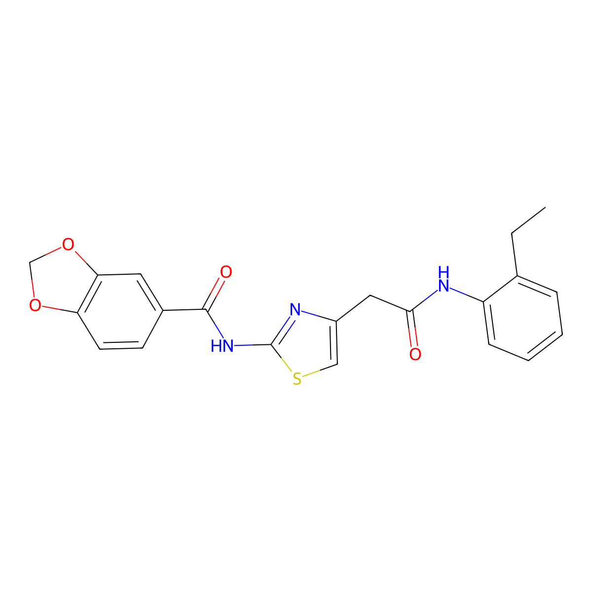 N-(4-(2-((2-ethylphenyl)amino)-2-oxoethyl)thiazol-2-yl)benzo[d][1,3]dioxole-5-carboxamide molecular structure, CAS 1005308-51-9