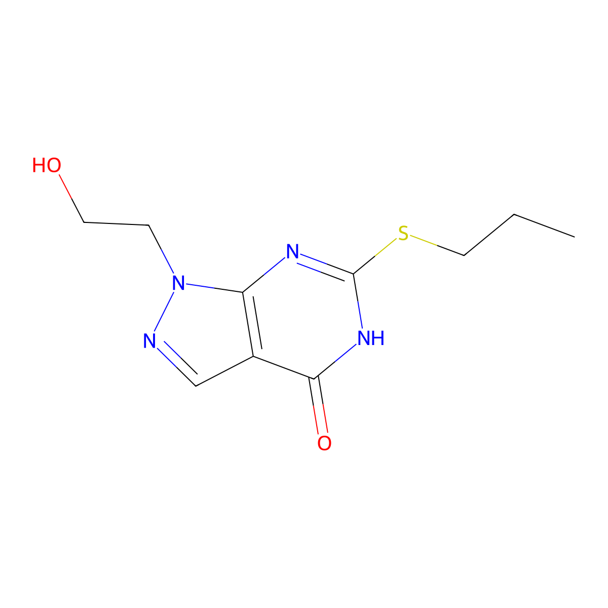 1-(2-hydroxyethyl)-6-(propylthio)-1H-pyrazolo[3,4-d]pyrimidin-4(5H)-one molecular structure, CAS 1005308-55-3