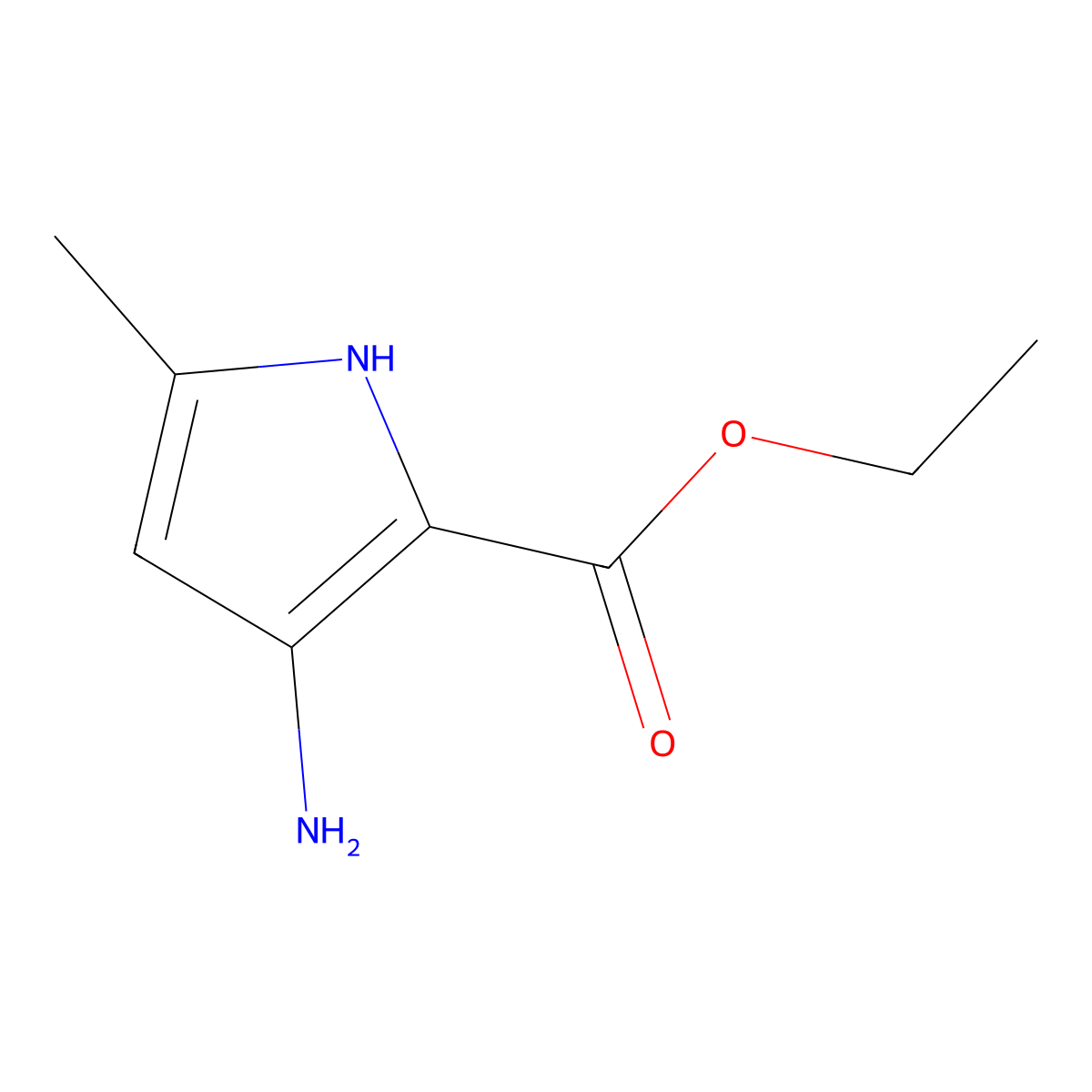 Ethyl 3-amino-5-methyl-1H-pyrrole-2-carboxylate molecular structure, CAS 1005326-26-0