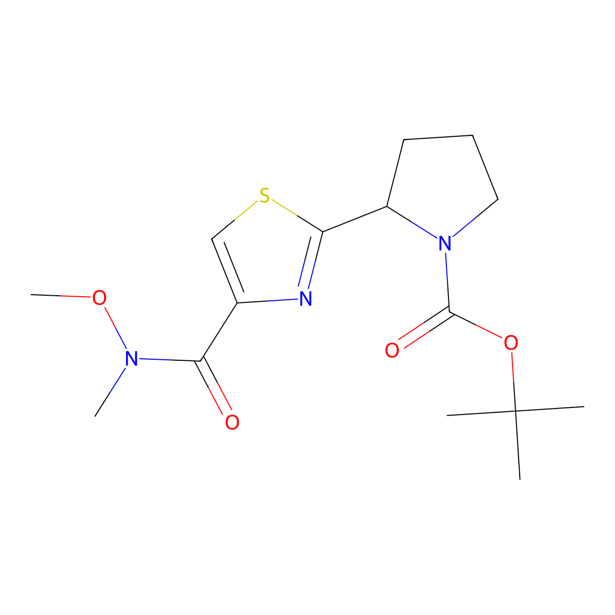 tert-Butyl (S)-2-(4-(methoxy(methyl)carbamoyl)thiazol-2-yl)pyrrolidine-1-carboxylate molecular structure, CAS 1005342-77-7