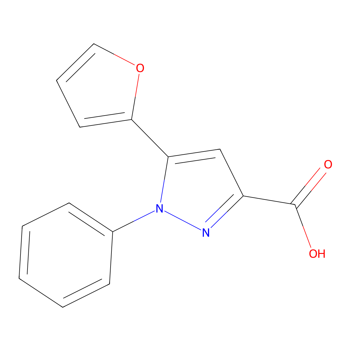 5-(2-Furyl)-1-phenyl-1H-pyrazole-3-carboxylic acid molecular structure, CAS 100537-55-1