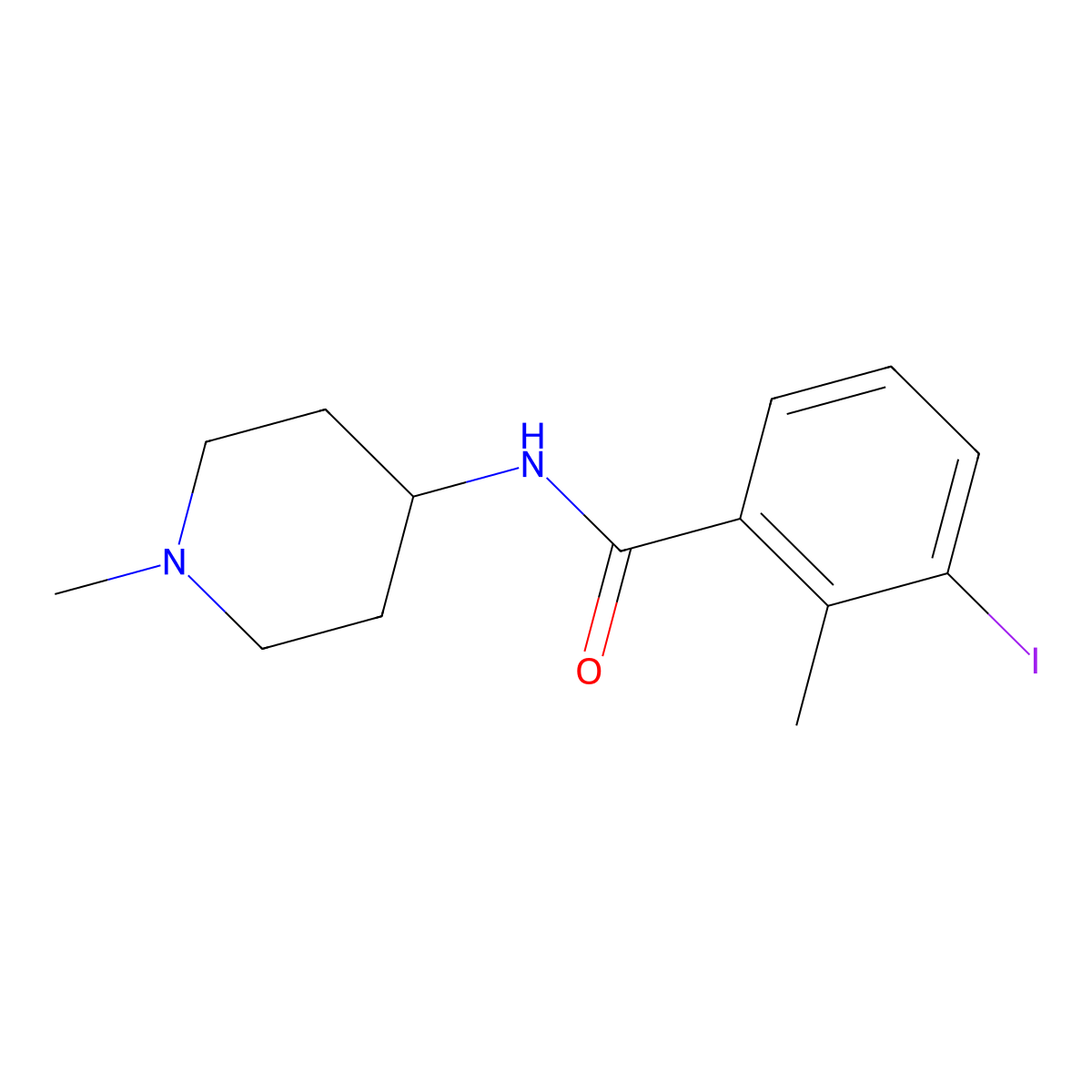 3-iodo-2-methyl-N-(1-methylpiperidin-4-yl)benzamide molecular structure, CAS 1005499-44-4