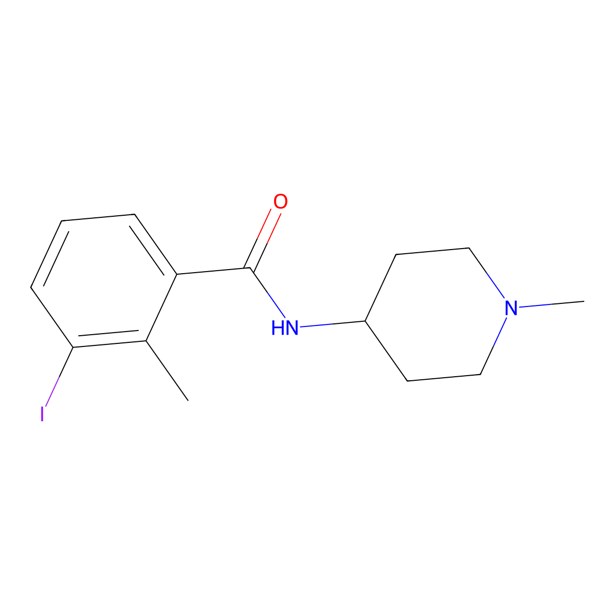 3-iodo-2-methyl-N-(1-methylpiperidin-4-yl)benzamide molecular structure, CAS 1005499-44-4