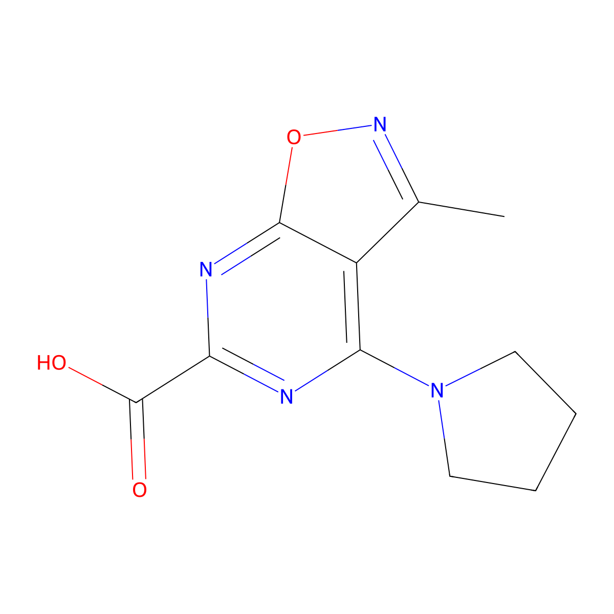 3-Methyl-4-(pyrrolidin-1-yl)isoxazolo[5,4-d]pyrimidine-6-carboxylic acid molecular structure, CAS 1005509-54-5
