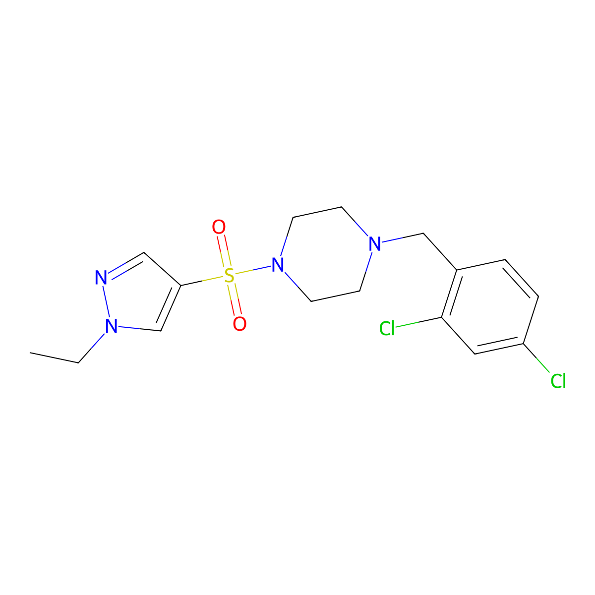 1-(2,4-dichlorobenzyl)-4-[(1-ethyl-1H-pyrazol-4-yl)sulfonyl]piperazine molecular structure, CAS 1005551-33-6