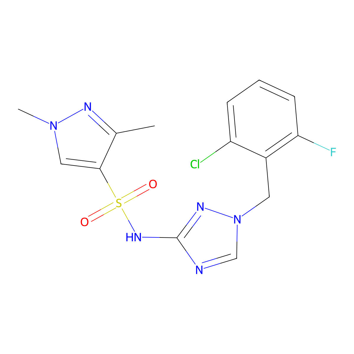 N-[1-(2-chloro-6-fluorobenzyl)-1H-1,2,4-triazol-3-yl]-1,3-dimethyl-1H-pyrazole-4-sulfonamide molecular structure, CAS 1005551-47-2