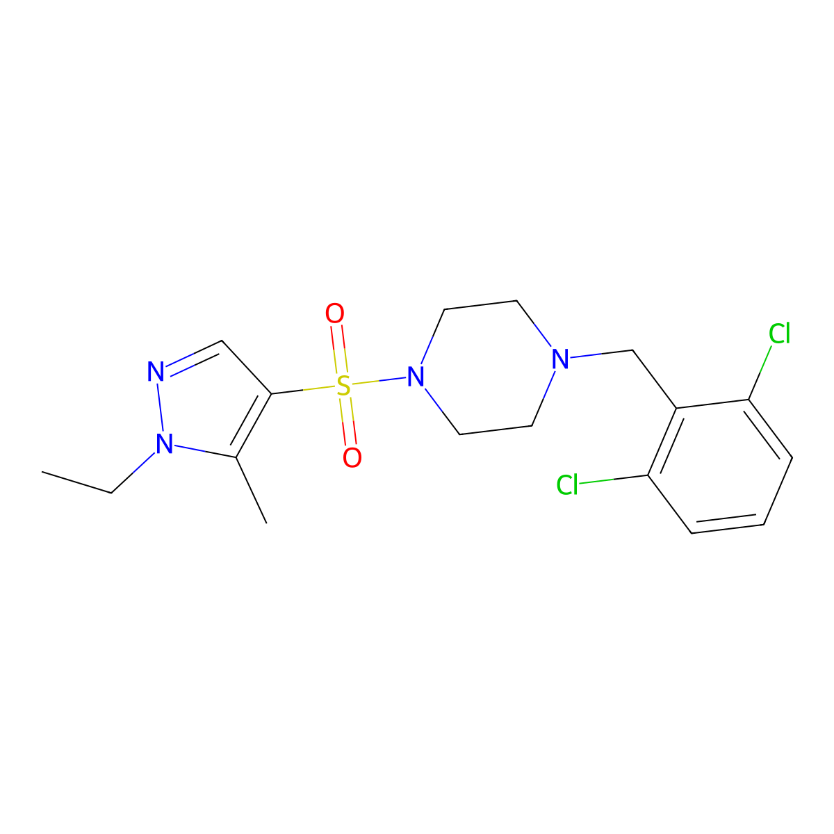 1-(2,6-dichlorobenzyl)-4-[(1-ethyl-5-methyl-1H-pyrazol-4-yl)sulfonyl]piperazine molecular structure, CAS 1005551-69-8