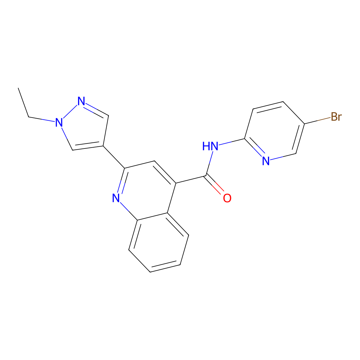 N-(5-bromopyridin-2-yl)-2-(1-ethyl-1H-pyrazol-4-yl)quinoline-4-carboxamide molecular structure, CAS 1005551-85-8