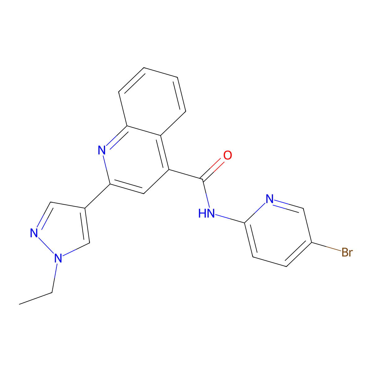 N-(5-bromopyridin-2-yl)-2-(1-ethyl-1H-pyrazol-4-yl)quinoline-4-carboxamide molecular structure, CAS 1005551-85-8